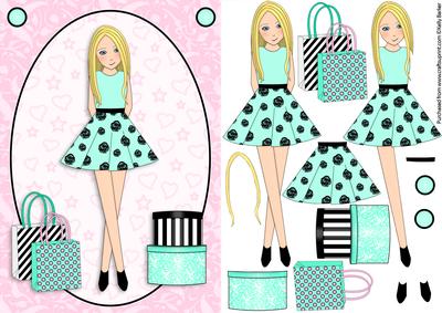 Teen Girl Blonde Boxes & Bags in Mint & Pink A5 Decoupage