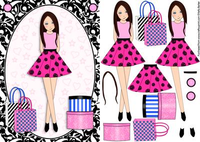 Teen Girl Brunette Boxes & Bags in Hot Pink A5 Decoupage
