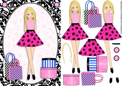 Teen Girl Blonde Boxes & Bags in Hot Pink A5 Decoupage