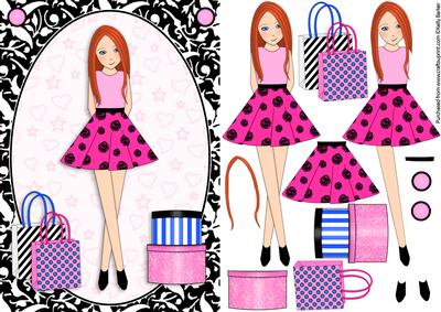 Teen Girl Red Head Boxes & Bags in Hot Pink A5 Decoupage