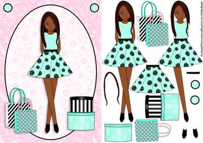 Teen Girl Ethnic Brunette Boxes & Bags in Mint A5 Decoupage