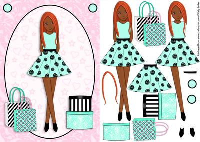 Teen Girl Ethnic Red Head Boxes & Bags in Mint A5 Decoupage