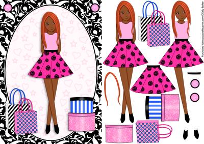 Teen Girl Ethnic Red Head Boxes & Bags in Pink A5 Decoupage