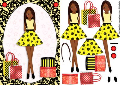 Teen Girl Ethnic Brunette Boxes & Bags Yellow A5 Decoupage