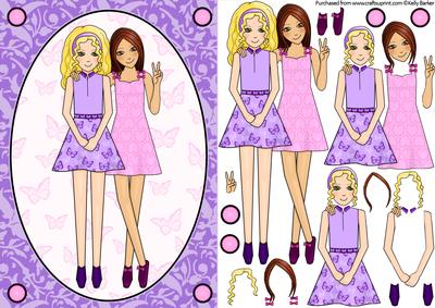 Best Friends A5 Card Front and Decoupage Lilac and Pink
