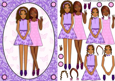 Best Friends Ethnic A5 Card Front Decoupage Lilac and Pink
