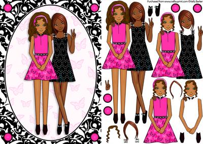 Best Friends Ethnic A5 Card Front Decoupage Hot Pink & Black