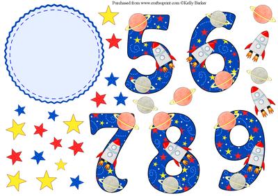 Space Birthday Rosette Numbers 5-9 Add on Sheet