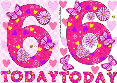 Six Today Girl Butterflies and Flowers A5 Decoupage