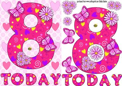 Eight Today Girl Butterflies and Flowers A5 Decoupage