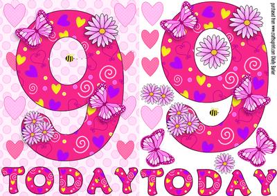 Nine Today Girl Butterflies and Flowers A5 Decoupage