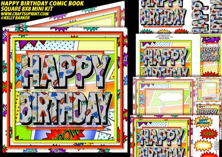 Happy Birthday Comic Book Square 8x8 Mini Kit