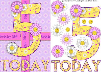 Five Today Birthday Daisies A5 Decoupage