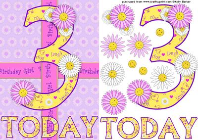 Three Today Birthday Daisies A5 Decoupage