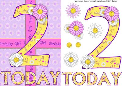 Two Today Birthday Daisies A5 Decoupage
