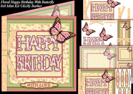 Floral Happy Birthday with Butterfly Square 8x8 Mini Kit