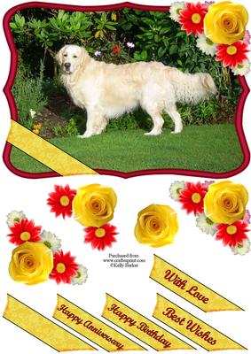 Golden Retriever Dog in the Garden with Flowers Decoupage