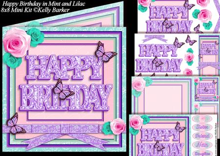 Happy Birthday in Mint and Lilac 8x8 Square Mini Kit