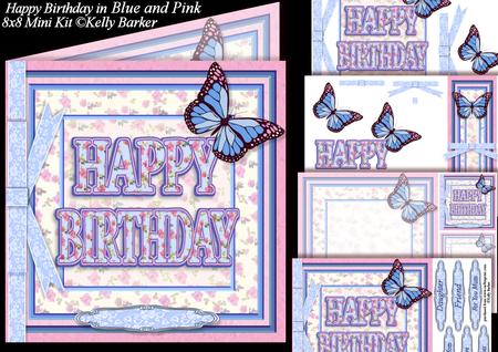 Happy Birthday in Blue and Pink 8x8 Square Mini Kit