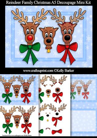 Reindeer Family Christmas A5 Decoupage Mini Kit