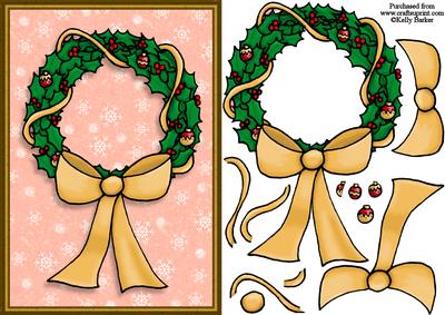 Christmas Wreath with Gold Bow Decoupage
