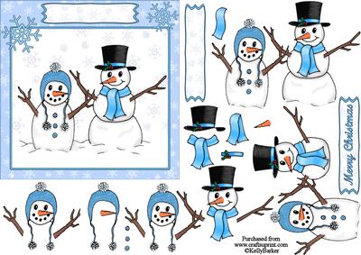 Snowmen in Blue Card Front and Decoupage