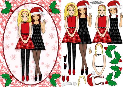 Christmas Party Girls A5 Card Front and Decoupage