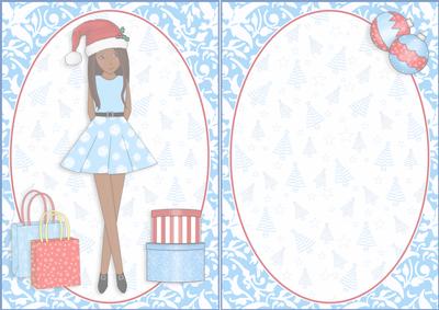 Christmas Shopping Boxes & Bags Brunette Ethnic Blue Insert