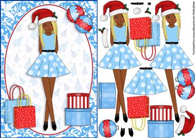 Christmas Shopping Boxes & Bags Blonde Ethnic Blue Decoupage