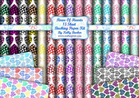 Rows of Hearts 15 Sheet Background Backing Paper Kit