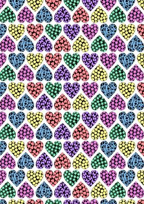 Rows of Hearts Backing Paper Background Black and Multi