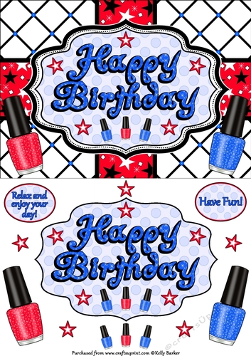 Happy Birthday Nail Polish Quick Card A5 In Red White And Blue