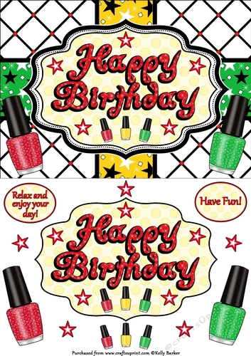 Happy Birthday Nail Polish Quick Card A5 In Red Gold And Green