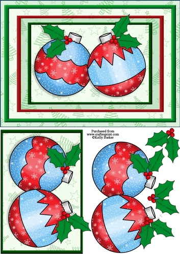 Baubles and Holly Christmas Decoupage Quick Card