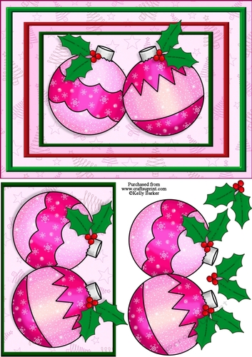 Baubles and Holly Christmas In Pink Decoupage Quick Card
