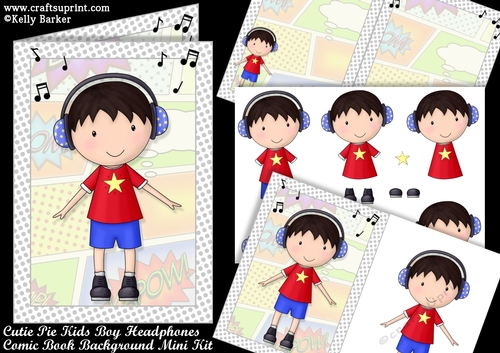Cutie Pie Kids Boy Headphones Comic Book Background A5 Mini Kit