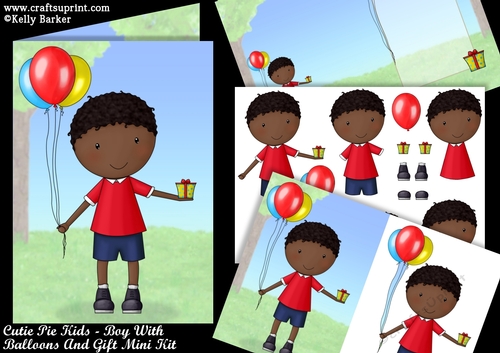 Cutie Pie Kids Boy With Balloons And Gift A5 Mini Kit