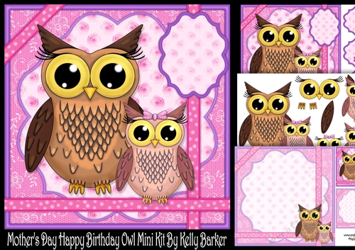 Mothers day Happy Birthday Owl Pink Bow Mini Kit