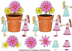 Little Girls Holding Giant Flower Pot