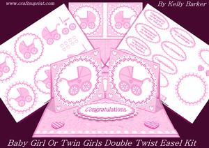 Baby Girl Twin Girls Double Twist Easel Card Kit