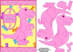 Pink Dinosaur Birthday A5 Decoupage