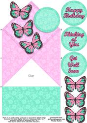 Butterflies and Lace Diamond Top Spring Card Pink and Green