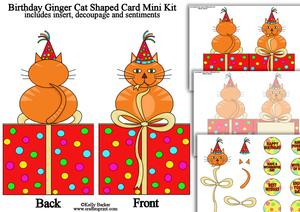 Shaped Card Birthday Ginger Cat Mini Kit