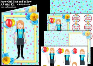 Party Girl Blue and Yellow A5 Decoupage Mini Kit