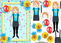 Party Girl Blue and Yellow A5 Decoupage