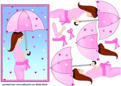 Baby Shower Baby Girl Pink Decoupage Brunette Mum