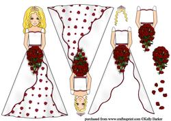 Beautiful Blonde Bride with Red Rose Bouquet Decoupage
