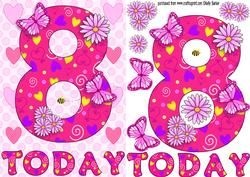 Eight Today Girl Butterflies and Flowers A5 Decoupage