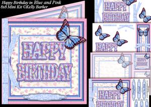 Happy Birthday in Blue and Pink 8x8 Square Mini Kit