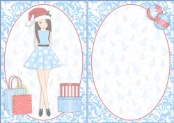 Christmas Shopping Boxes and Bags Brunette in Blue Insert